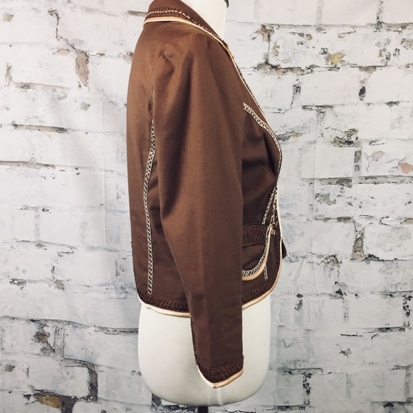 The Limited brown blazer linen satin piping beaded - Picture 4 of 8